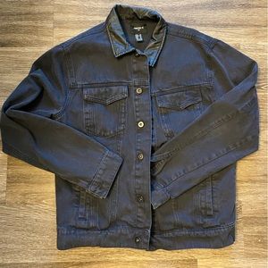 Black Denim Jacket w/ Leather Collar